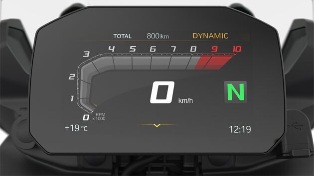 We see the Pro riding modes display in the TFT display.