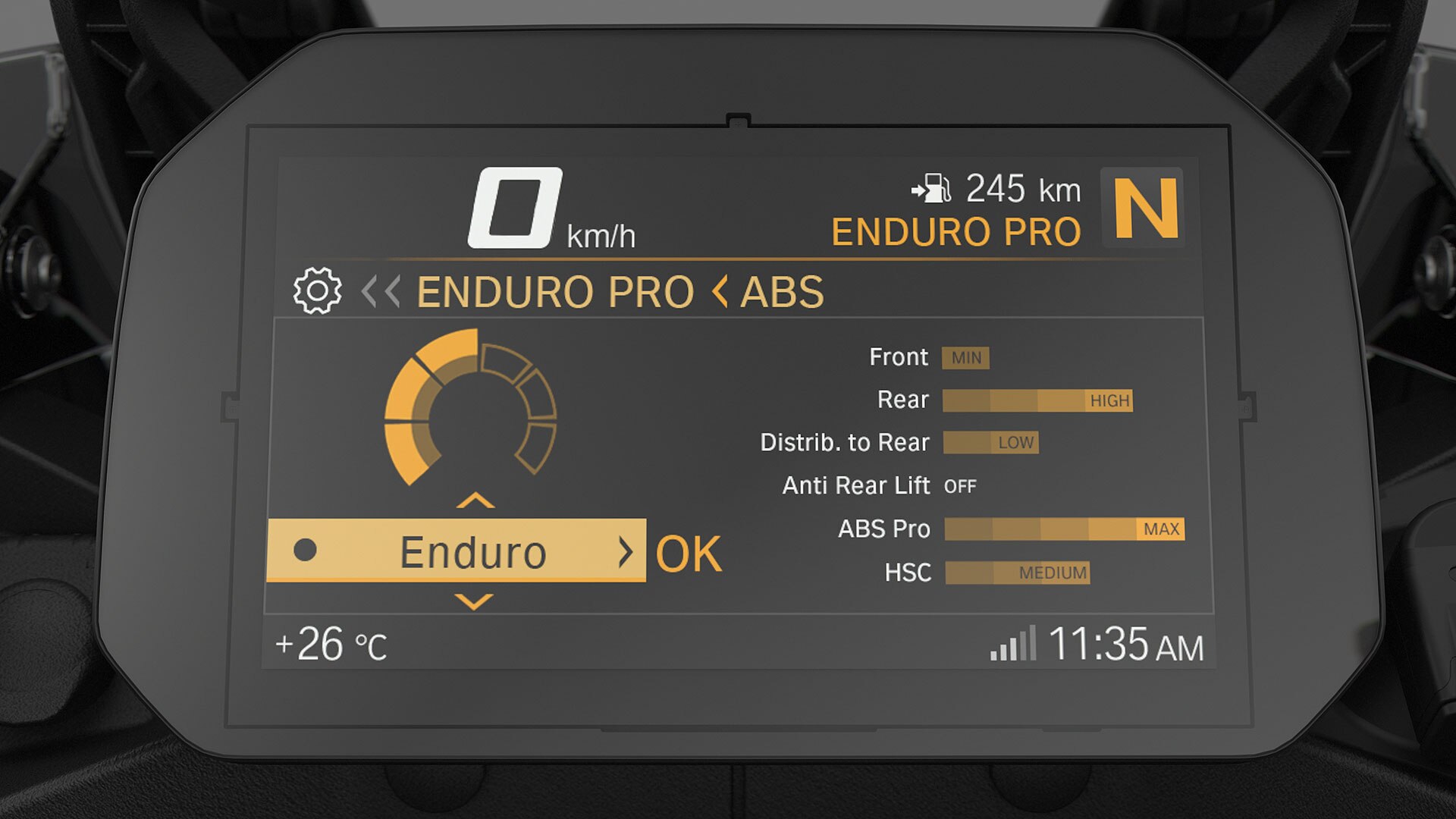 We see the Pro riding modes display in the TFT display.